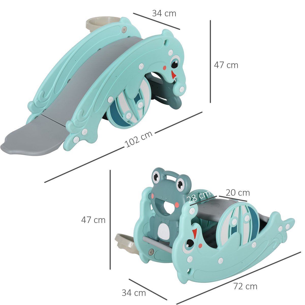 Cheval à bascule pour enfants Plastique Vert bleu, HOMCOM