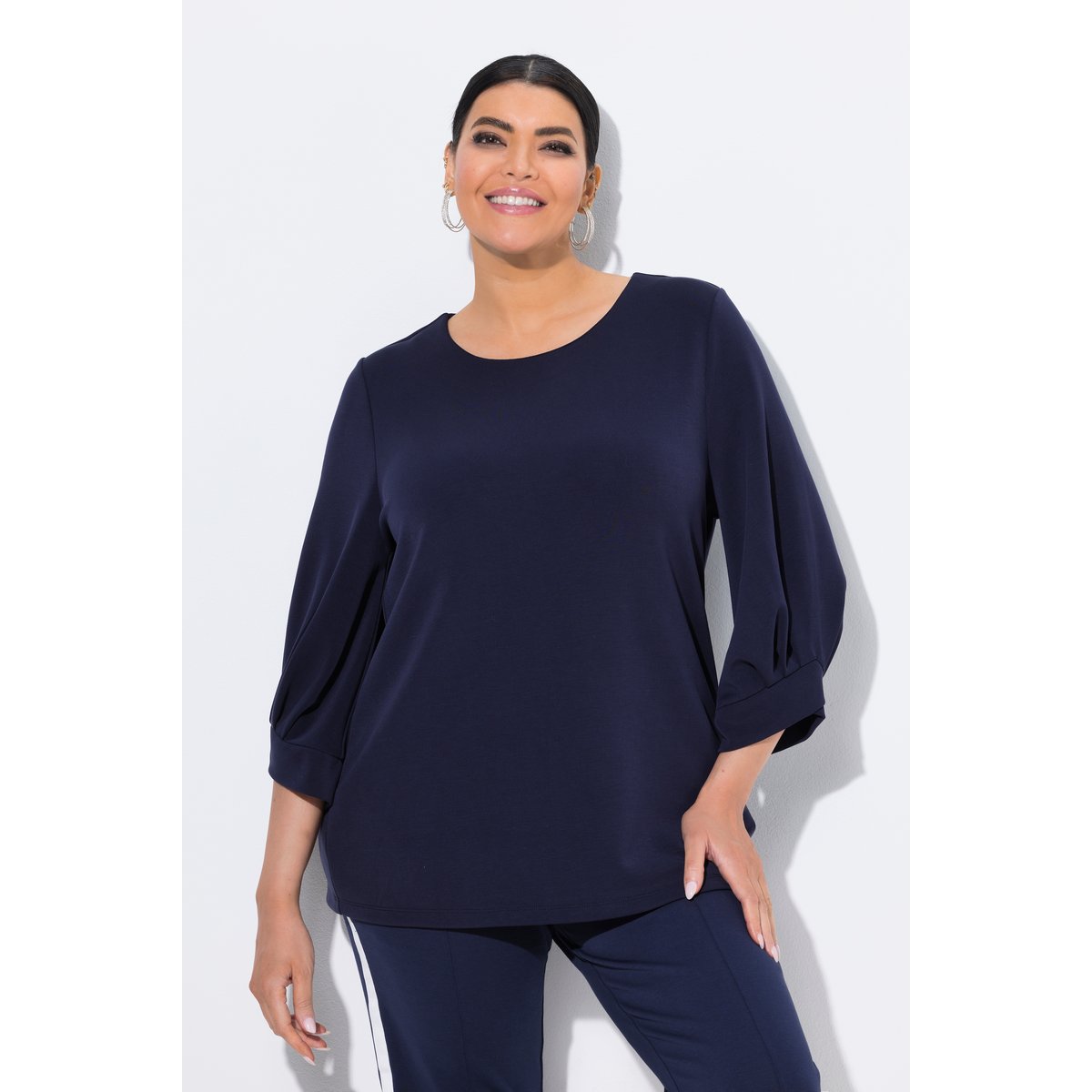 Sweat-shirt avec plis fantaisie marine, ULLA POPKEN