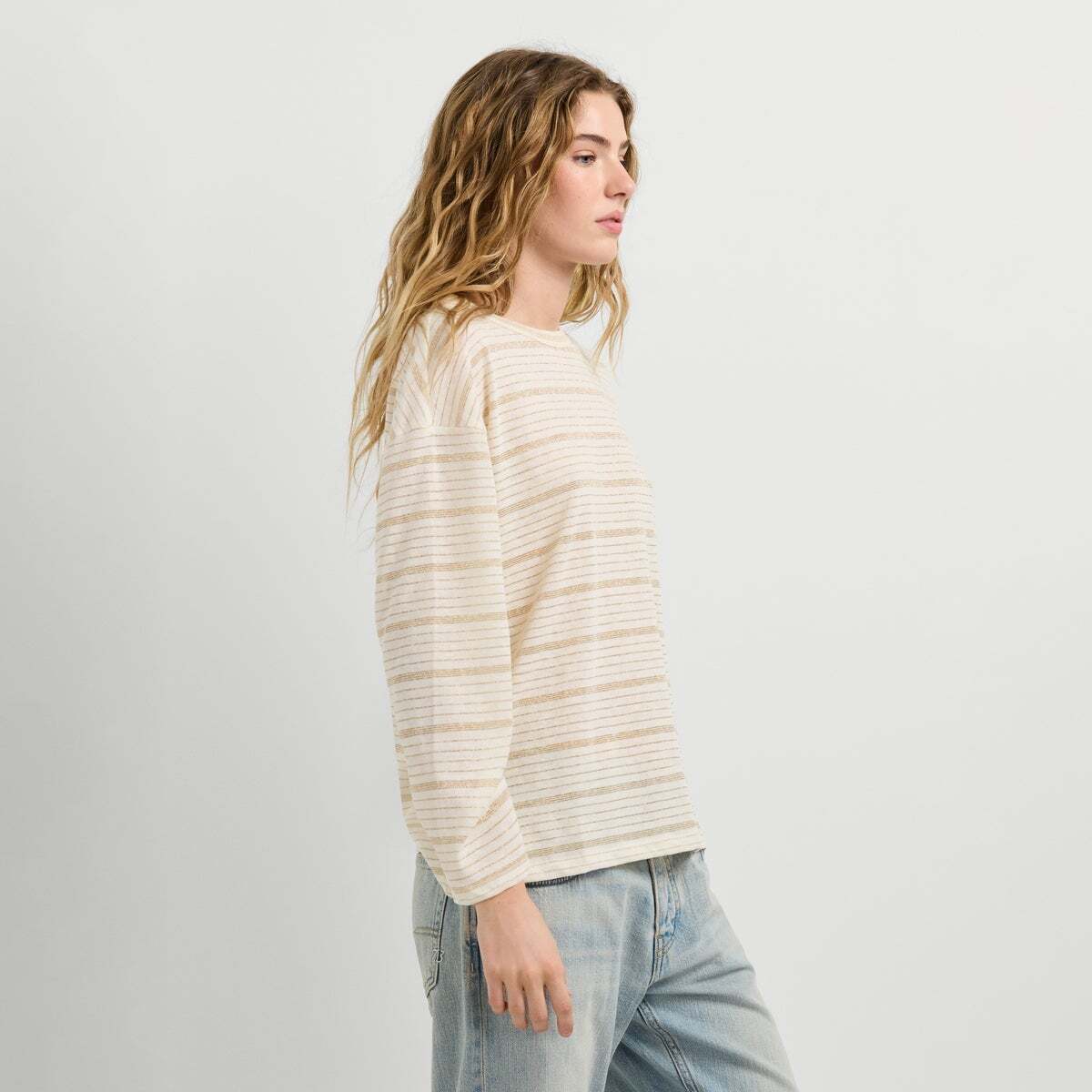 T-Shirt Manches Longues À Rayures blanche mousse, PEPE JEANS