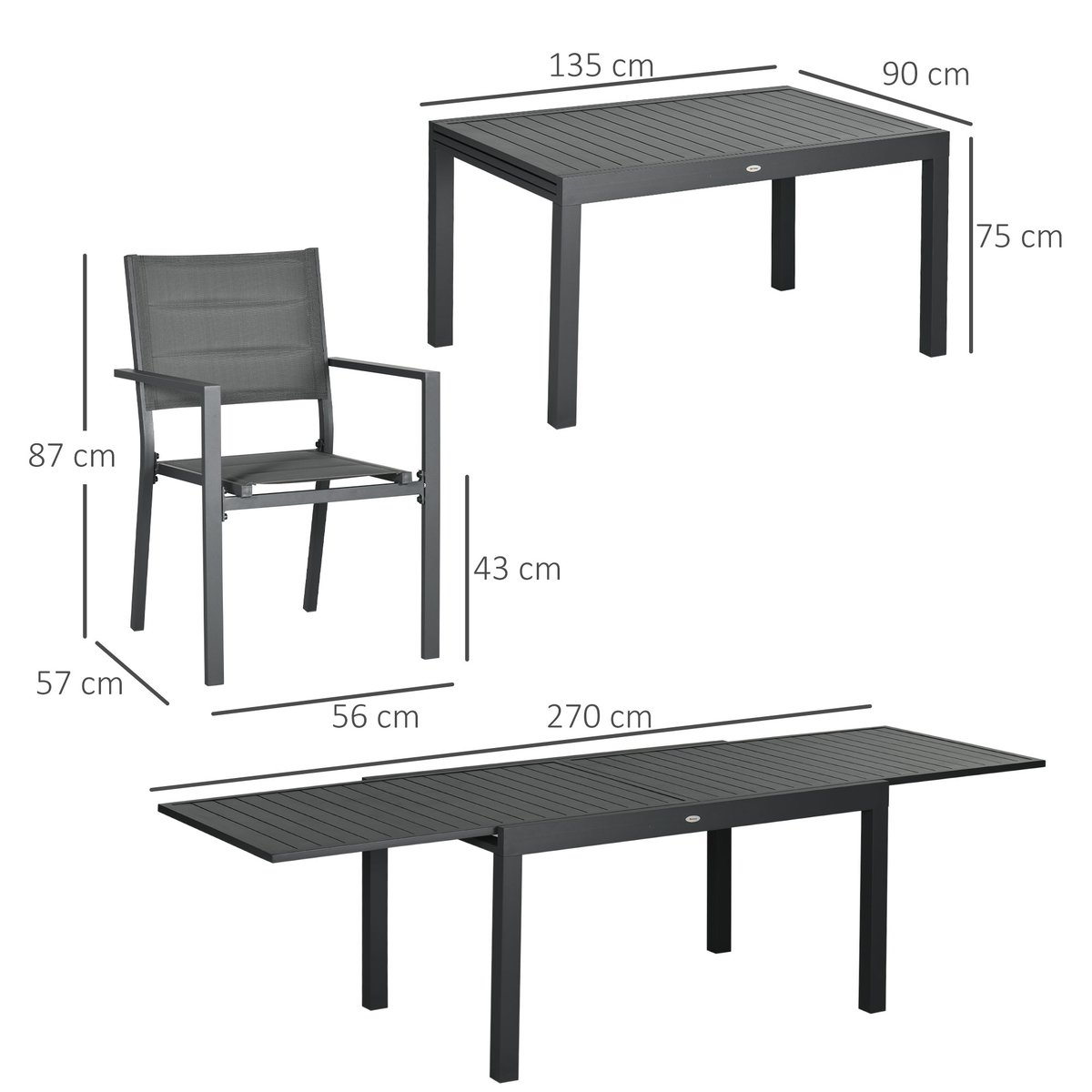 Ensemble de jardin 8 personnes noir, OUTSUNNY