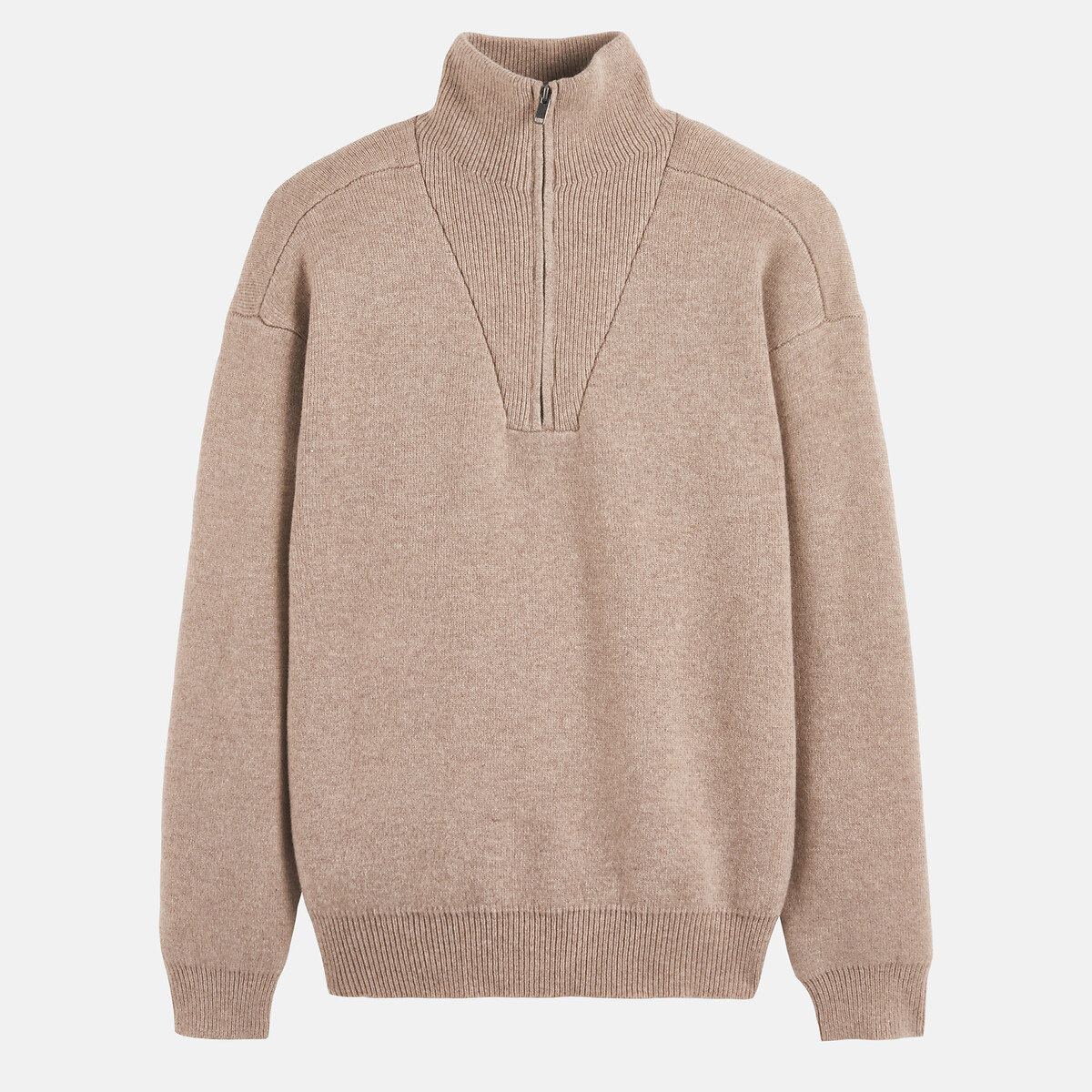 Pull col montant en grosse maille beige chiné, LA REDOUTE COLLECTIONS