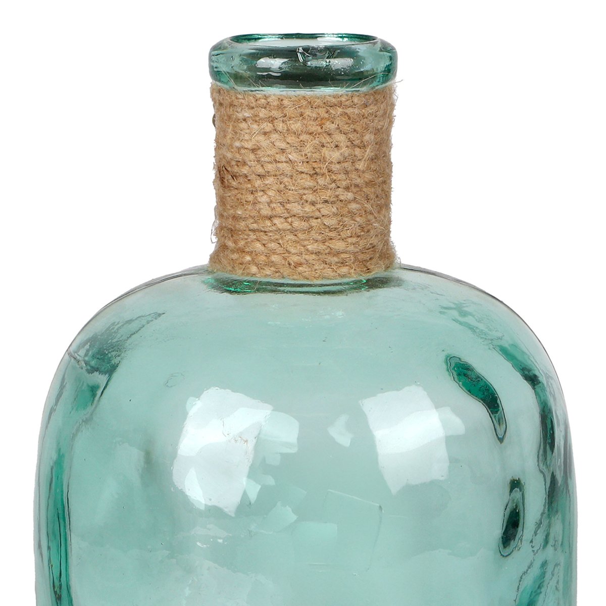 Vase rond en verre recyclé et corde en jute 15x15x25cm bleu, WADIGA
