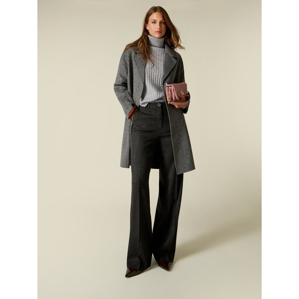 Pantalon palazzo en flanelle avec poches gris, OLTRE