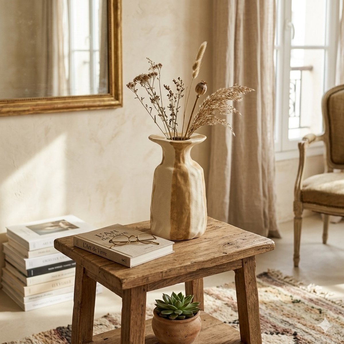 Vase en céramique rayé beige, EDEN