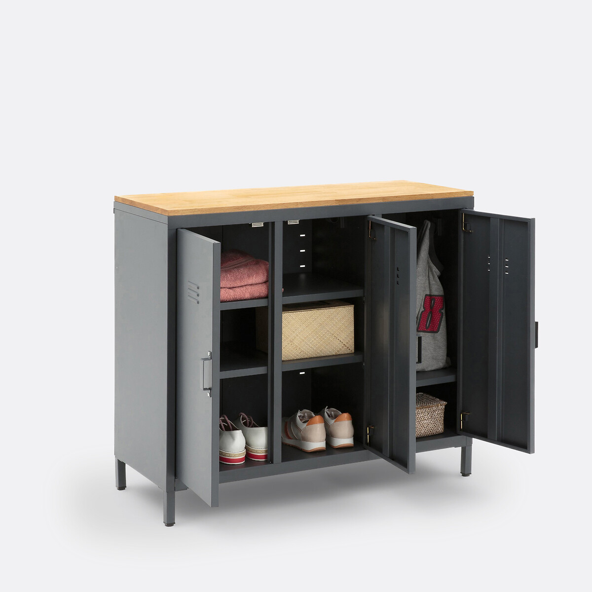 Armoire/Vestiaire 3 portes métal acier chêne Hiba gris anthracite, LA REDOUTE INTERIEURS