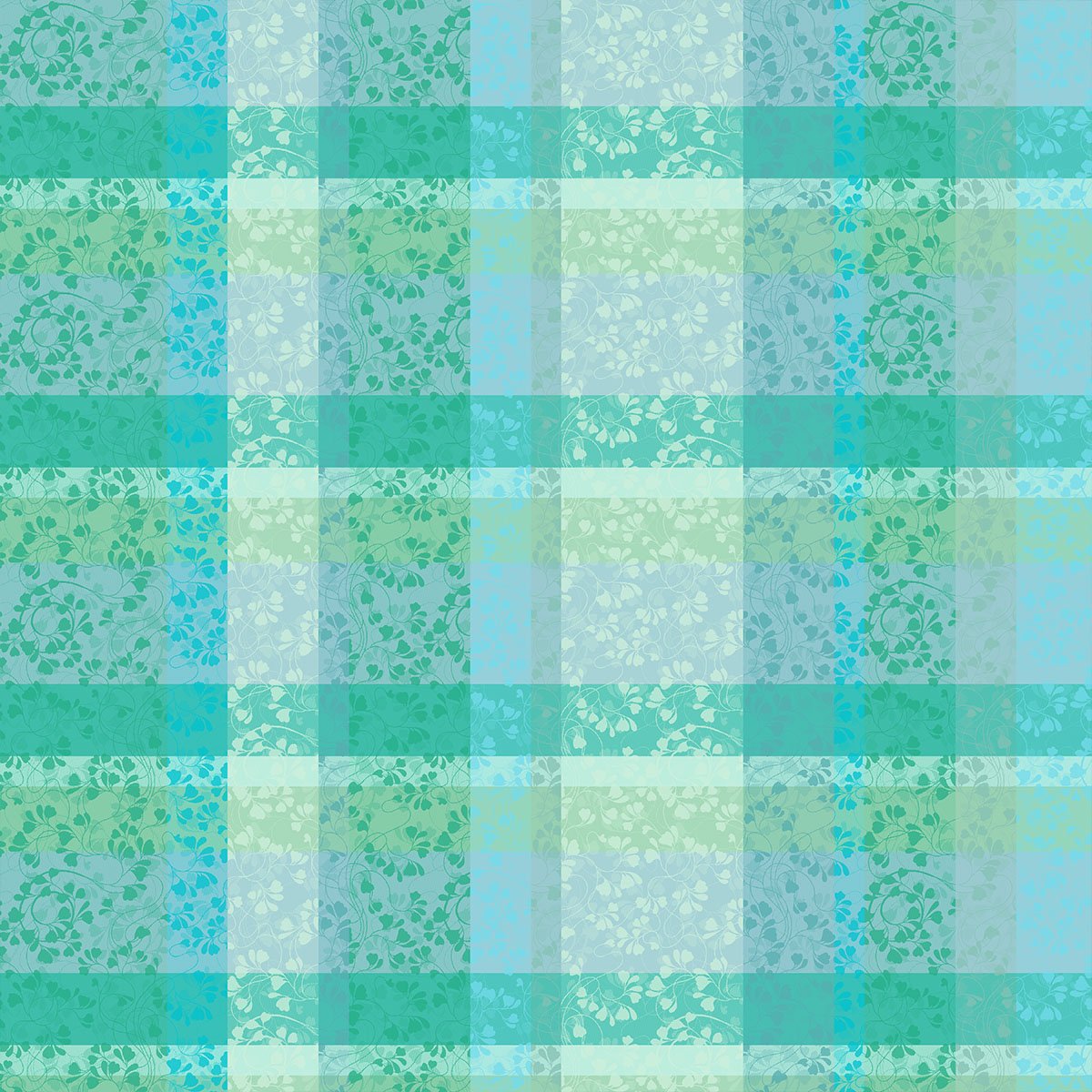 Nappe pur coton enduit MILLE FEUILLAGES turquoise, GARNIER THIEBAUT