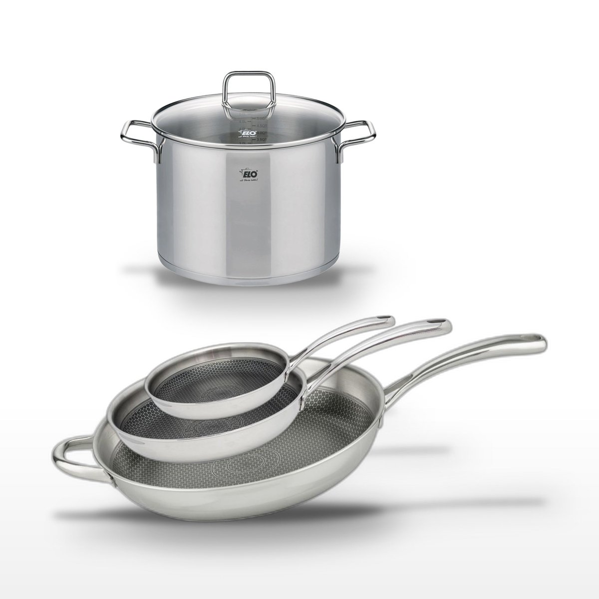 Batterie 1 poêle 32cm + 1 faitout 16cm RELIEF EVOLUTION inox, ELO