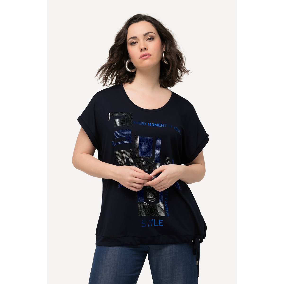 T-shirt oversize à col rond et marine, ULLA POPKEN