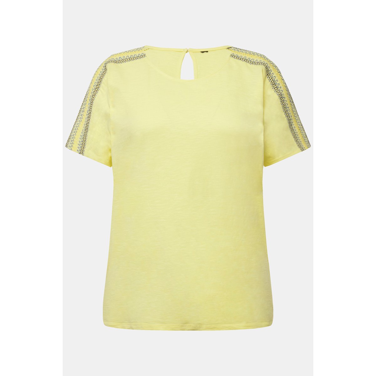 T-shirt avec broderies et épaules smockées jaune citron, ULLA POPKEN