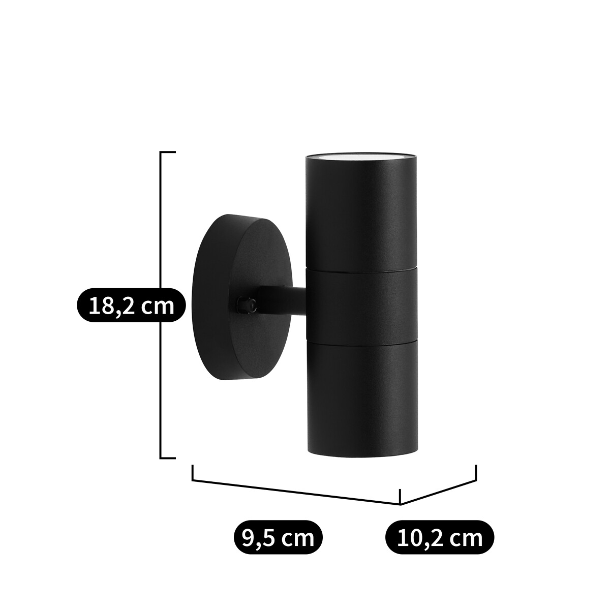 Aplique tubo exterior, iluminación arriba/abajo, Sèta negro, AM.PM