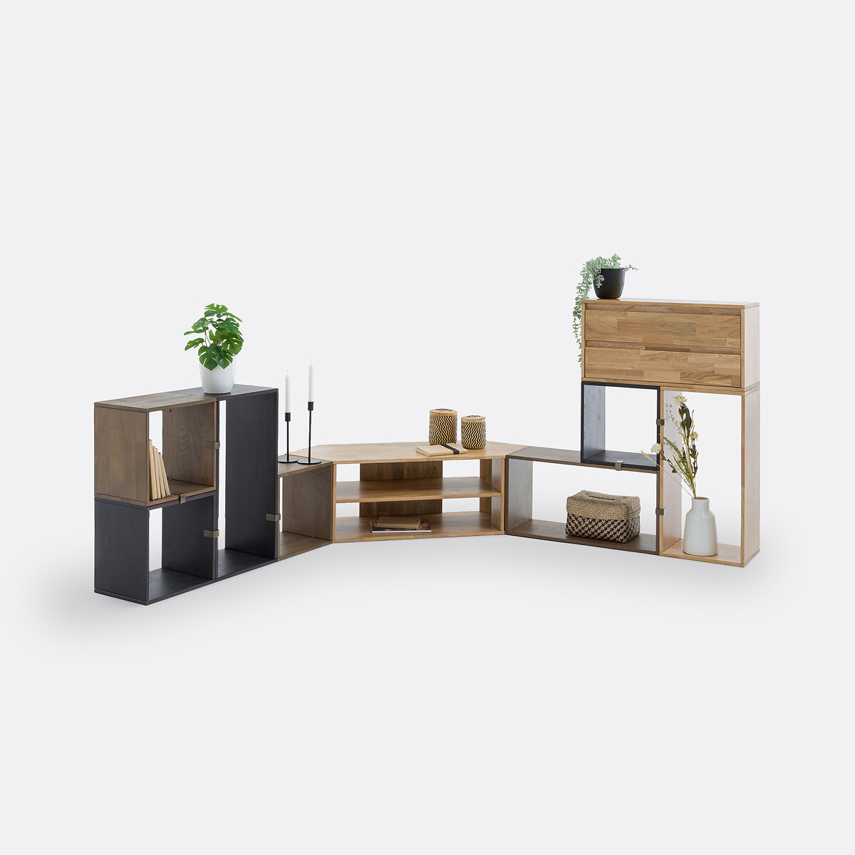 Lot de 2 cubes de rangement, en chêne massif, EDGAR chêne, LA REDOUTE INTERIEURS