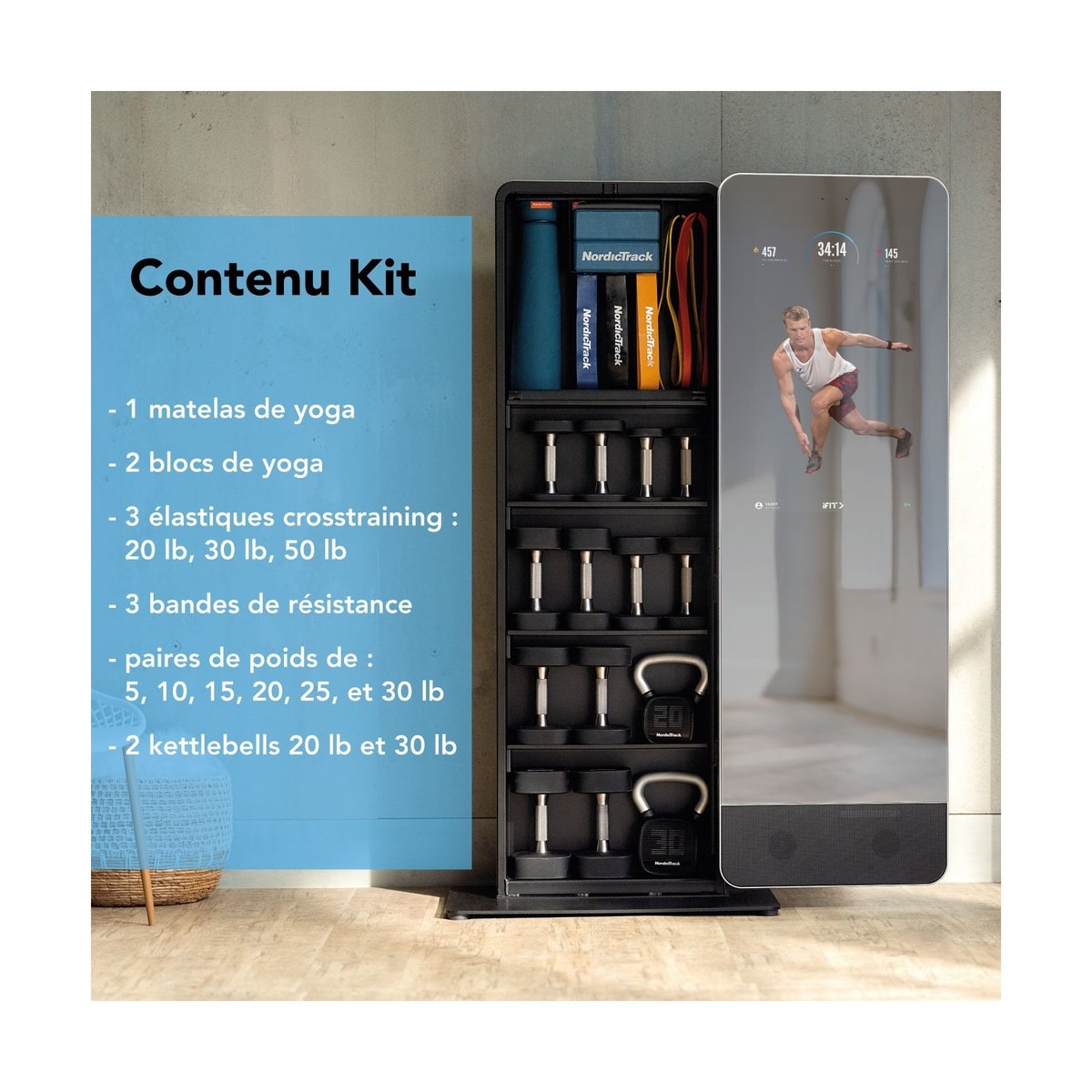 Miroir d'entraînement connecté VAULT / 1 an abonnement iFIT offert noir, NORDICTRACK