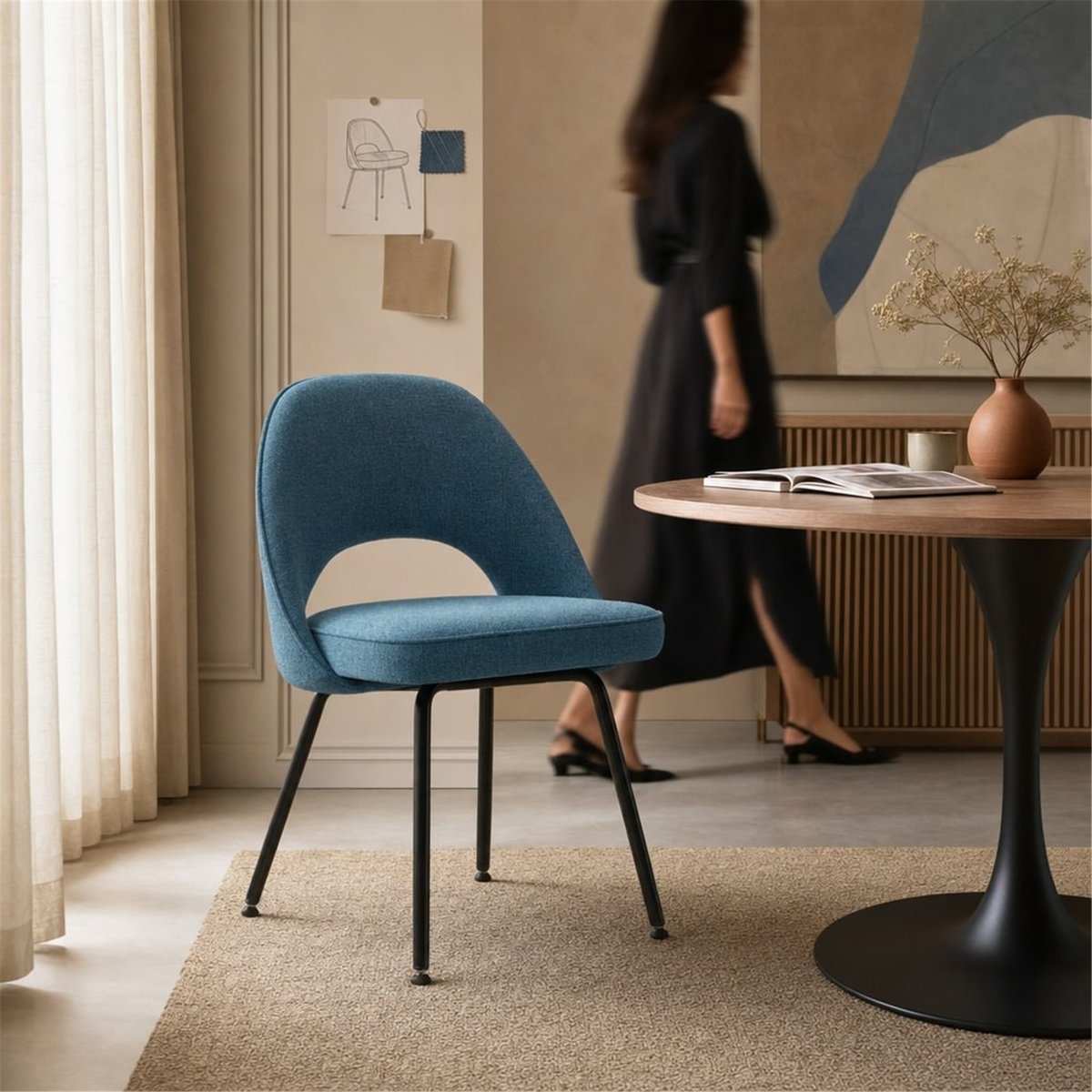 Chaise en tissu et métal noir et bleu, RECOLLECTION
