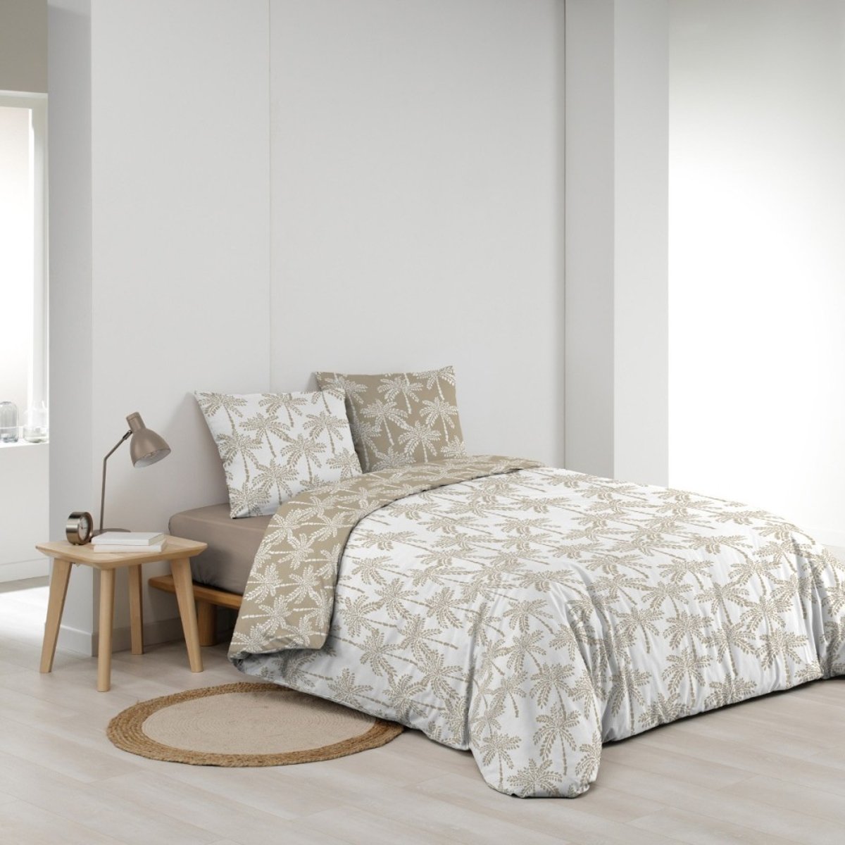 Housse de couette 240x220 + 2 taies OLIANA 100% coton 57 fils beige, DECORATIE