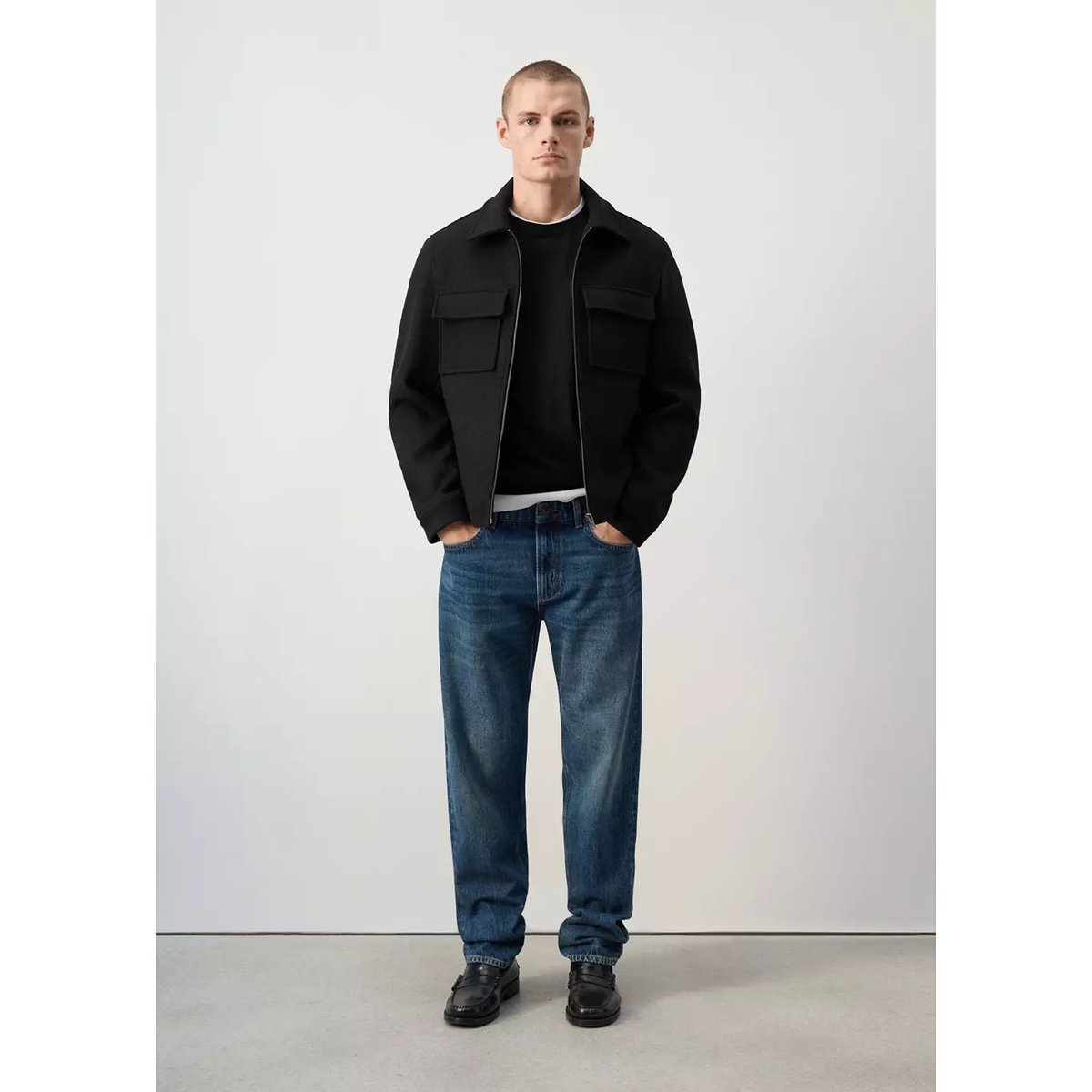 Veste en mélange de laine à poches noir, MANGO MAN