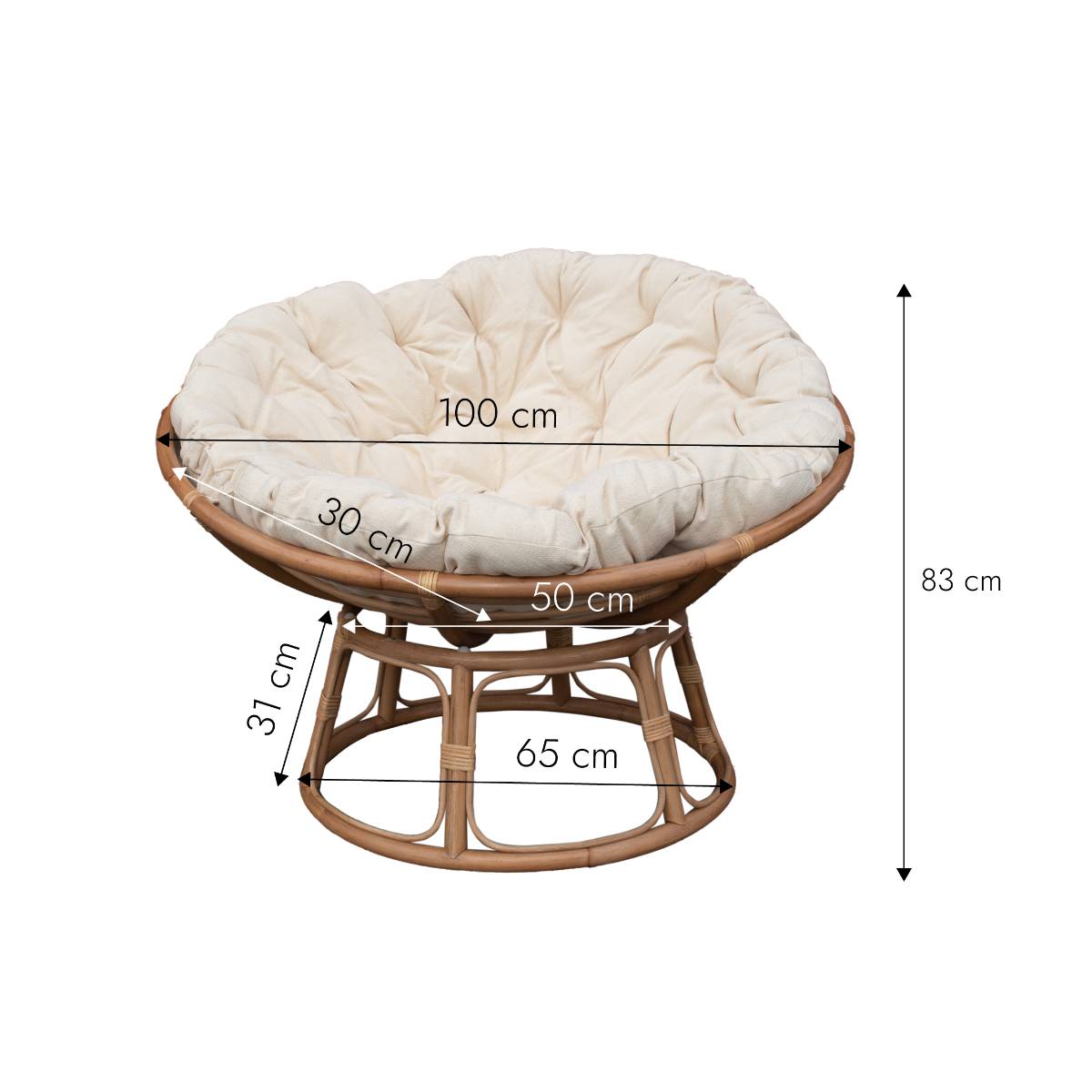 Fauteuil en rotin et tissu RATTAN bois clair, MADE IN MEUBLES