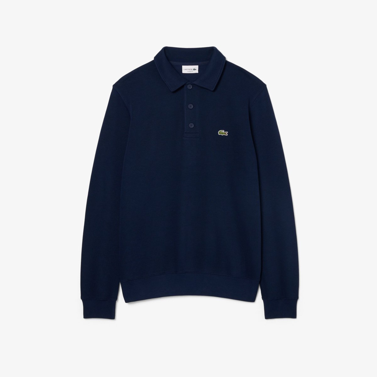 Sweatshirt col polo coton côtelé bleu-166, LACOSTE