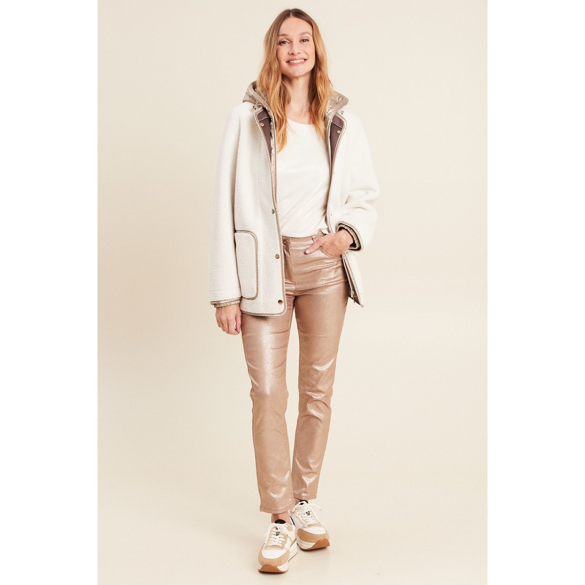 Manteau laine mouton à capuche ecru, BREAL