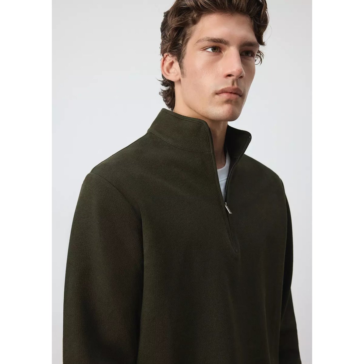 Sweat-shirt coton fermeture Éclair vert foncé, MANGO MAN