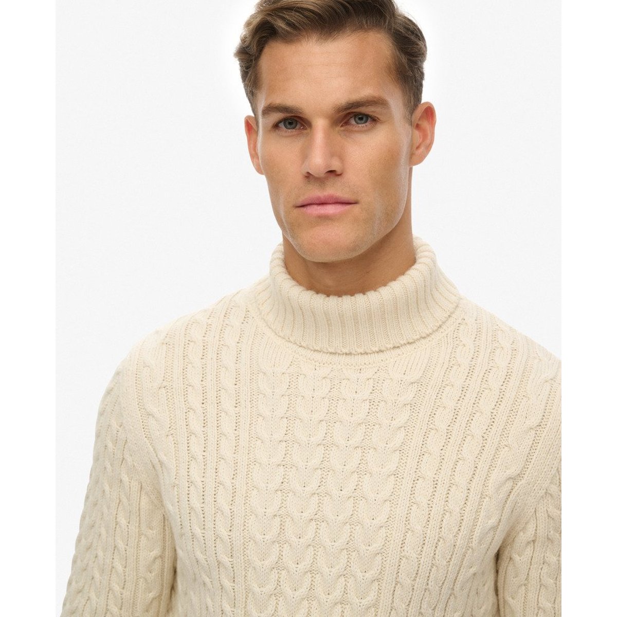 Pull torsadé à col roulé Jacob blanc hivernal, SUPERDRY