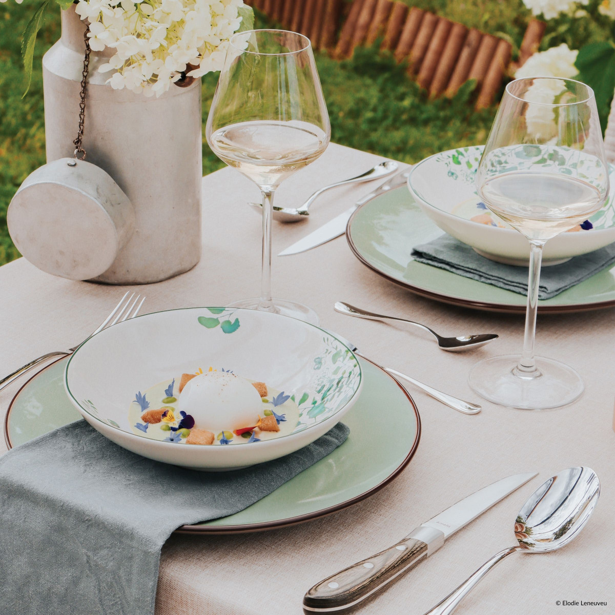 Coffret 6 assiettes salade et pâtes - OXALIS vert/bleu, MEDARD DE NOBLAT