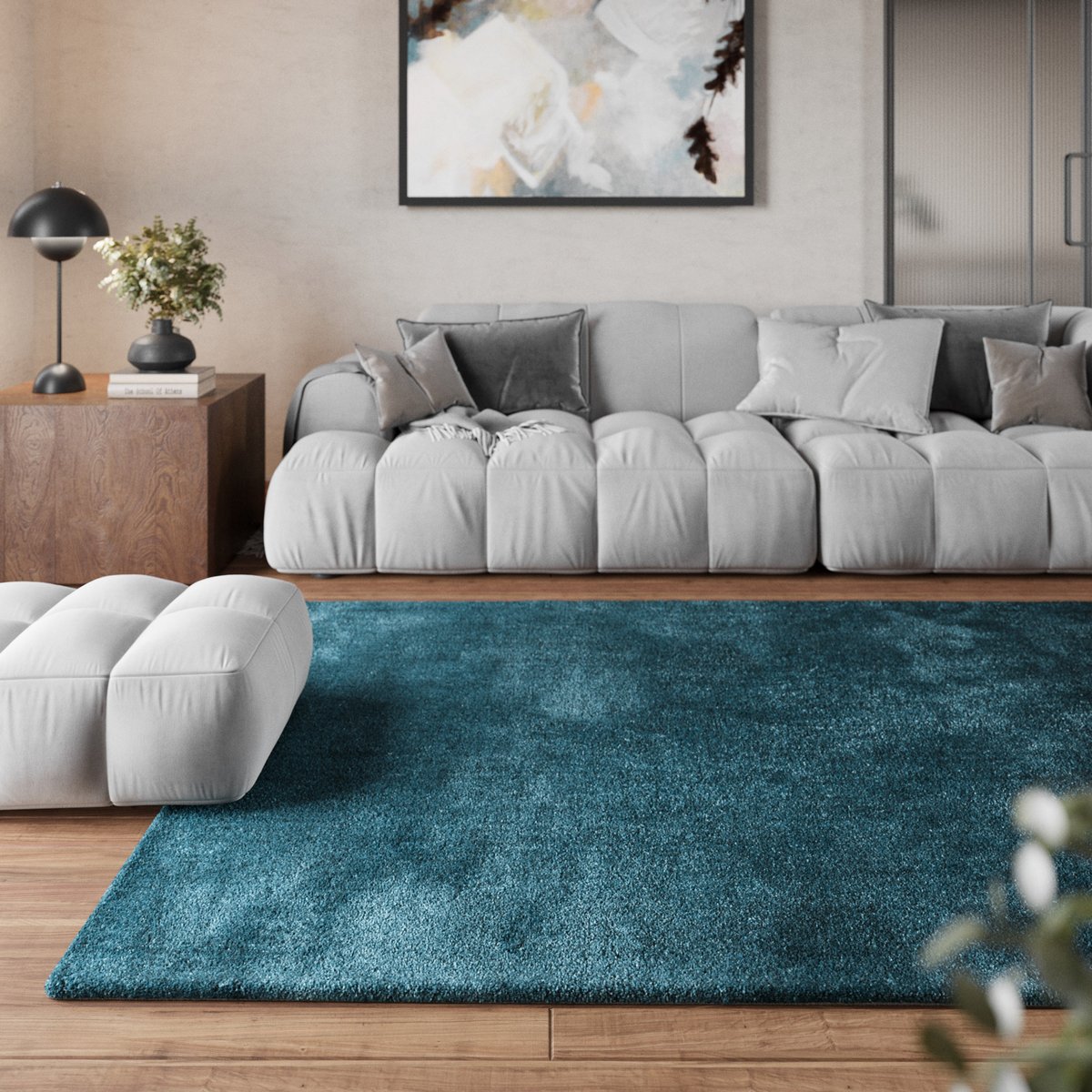 Tapis à poils longs doux pour salon , PISA turquoise/petrol, HOMIE LIVING