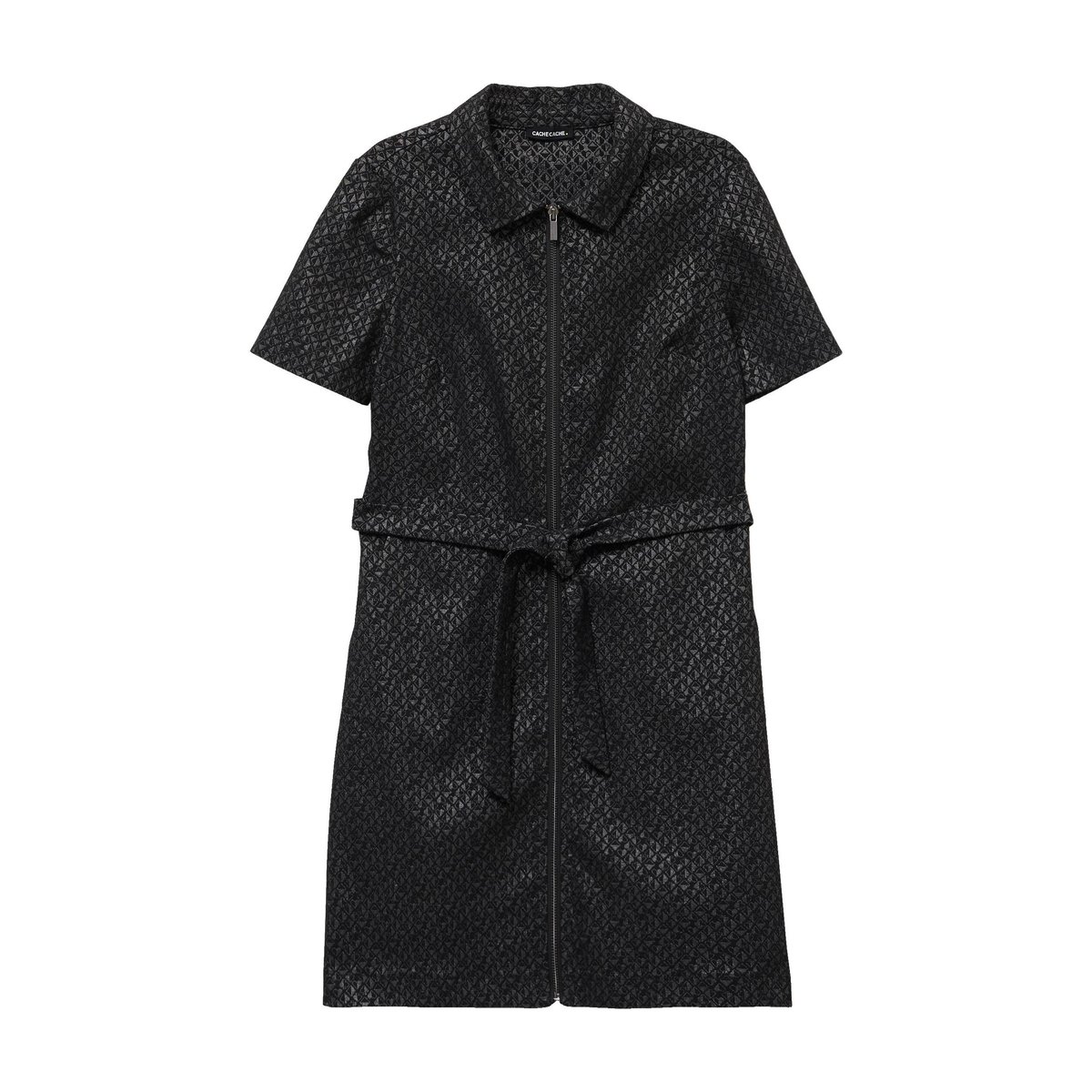 Robe droite courte col chemise noir, CACHE CACHE