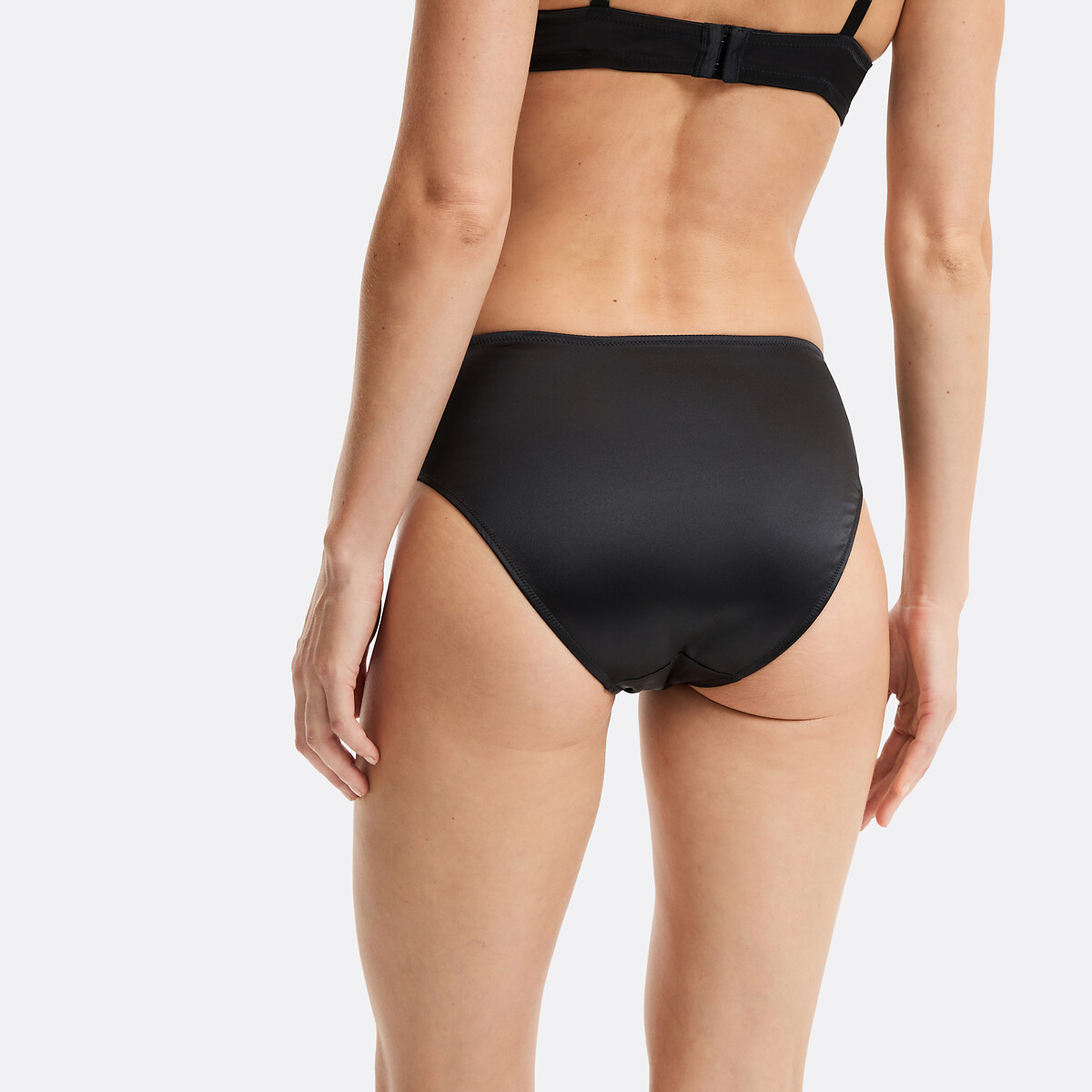 Mutandine alte in pizzo e raso elasticizzato FLORIA nero , ANNE WEYBURN