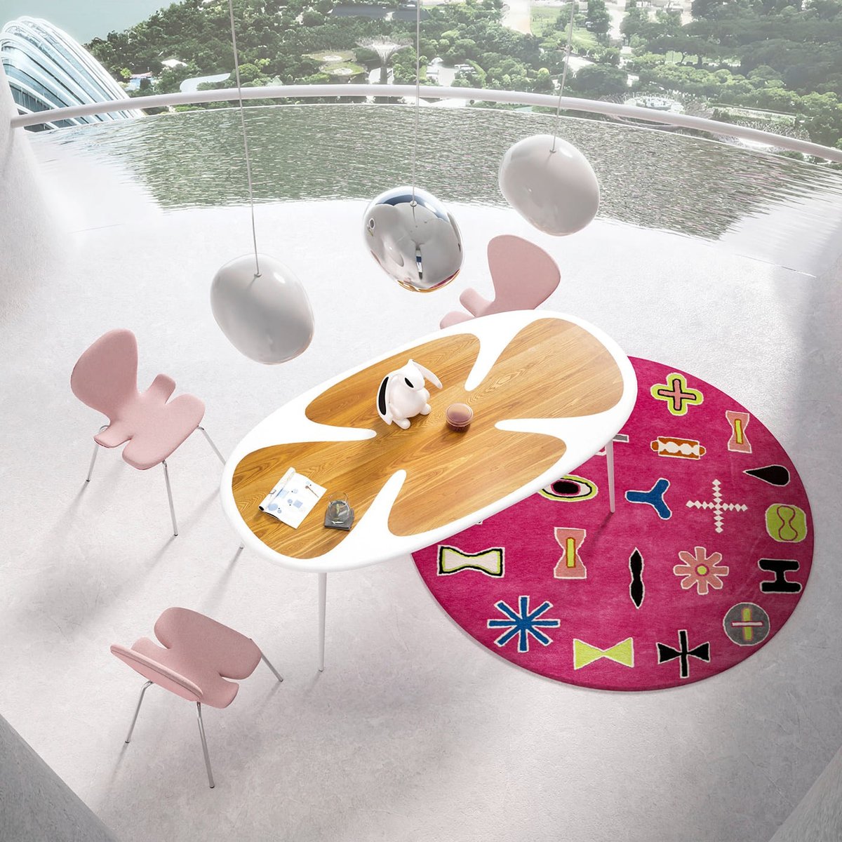 Tapis rond à motifs abstraits, GLYPH rose, KARE DESIGN