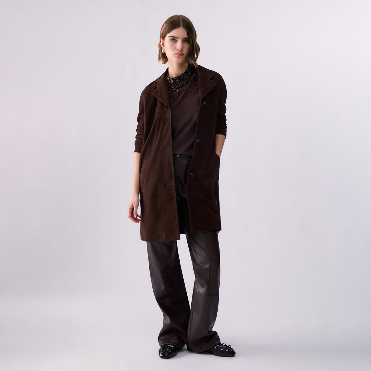 Veste longue en daim cacao, LIU JO