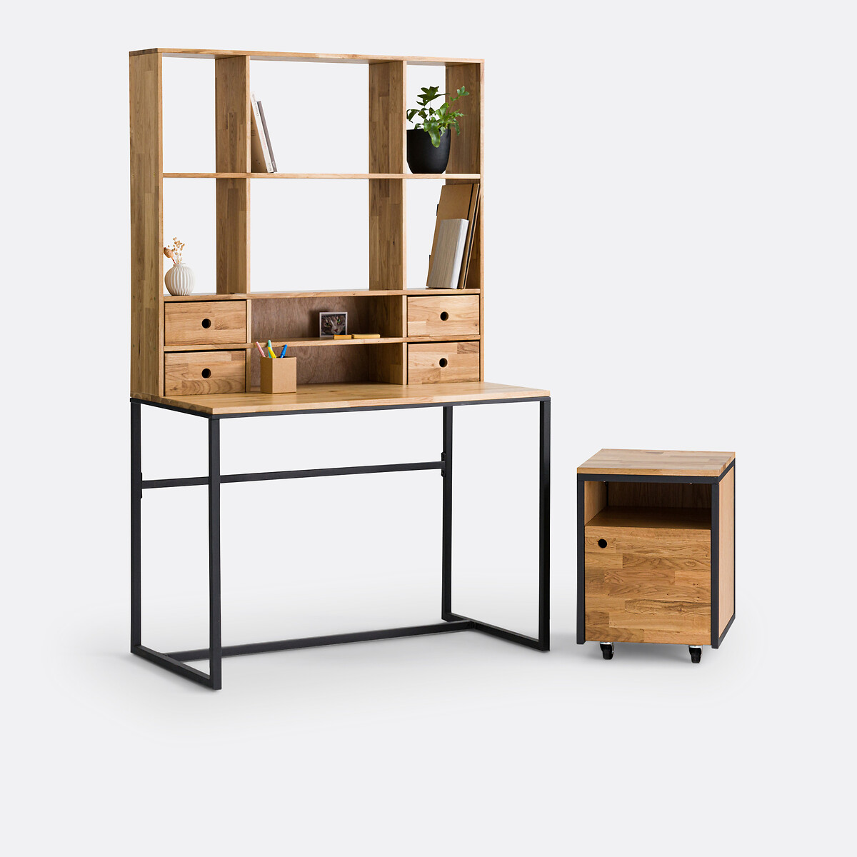 Hiba Desk Unit On Wheels oak/black, LA REDOUTE INTERIEURS