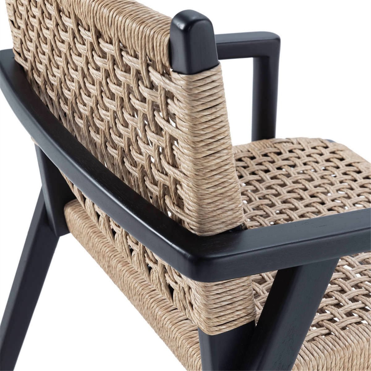 Chaise en teck et fibre tressée noir et naturel, RECOLLECTION