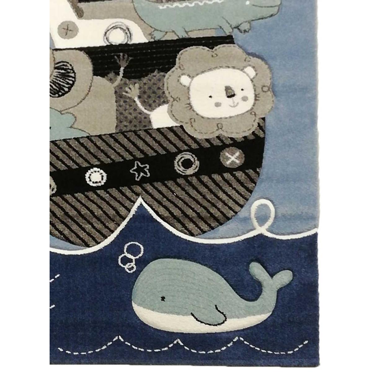 Tapis enfant tissé motif animaux ETELDA bleu, UN AMOUR DE TAPIS