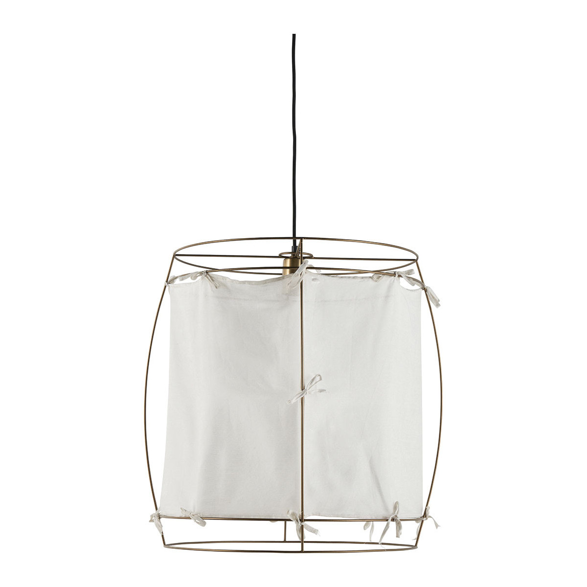 Suspension tissu et métal finition laiton 50x50x51 blanc, BLANC D’IVOIRE