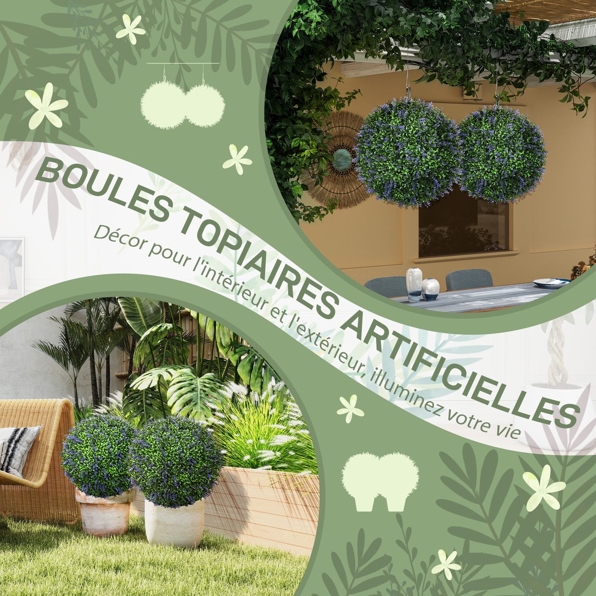 Fleurs artificielles PE Violet vert, HOMCOM