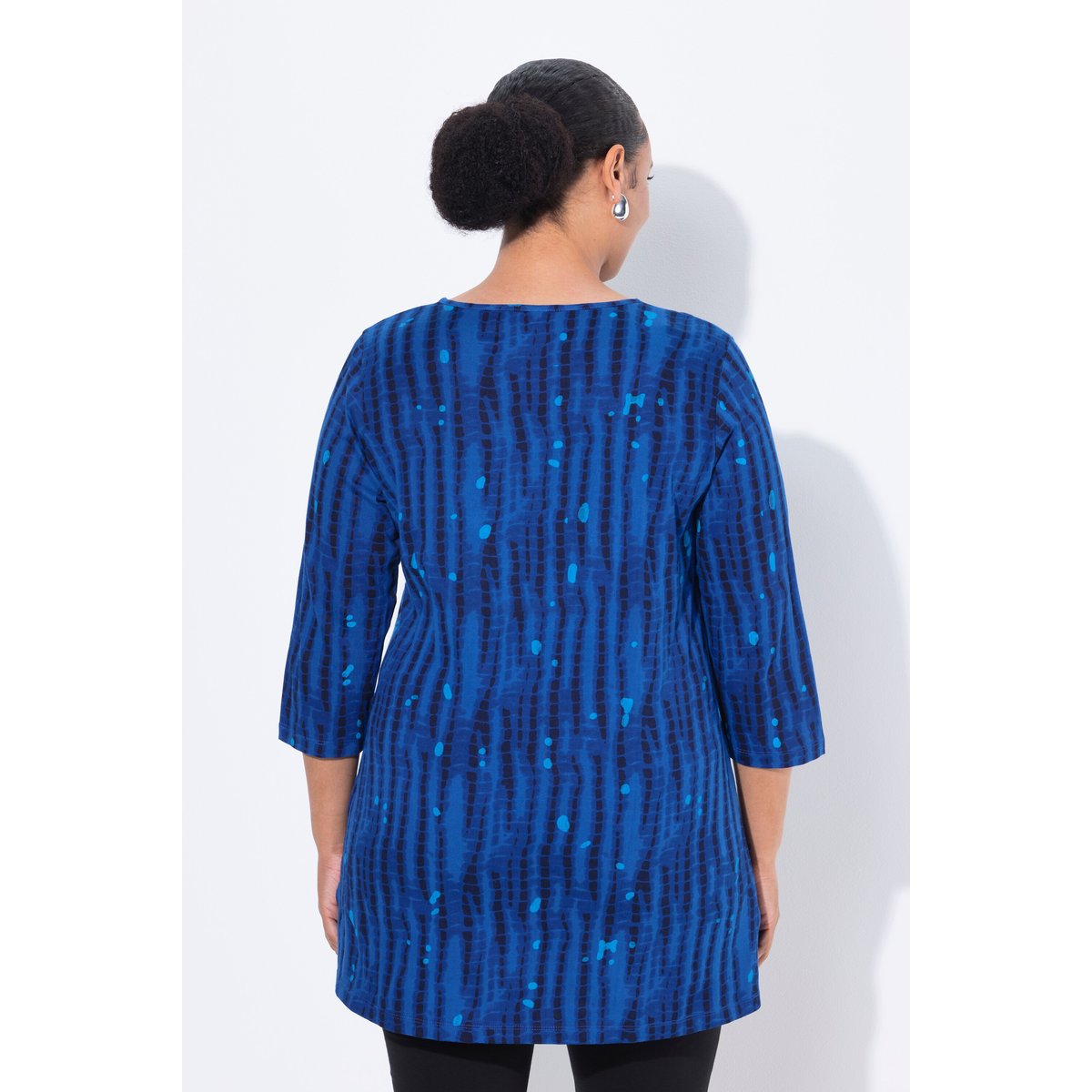T-shirt long, manches 3/4 et décolleté en V bleu roi, ULLA POPKEN