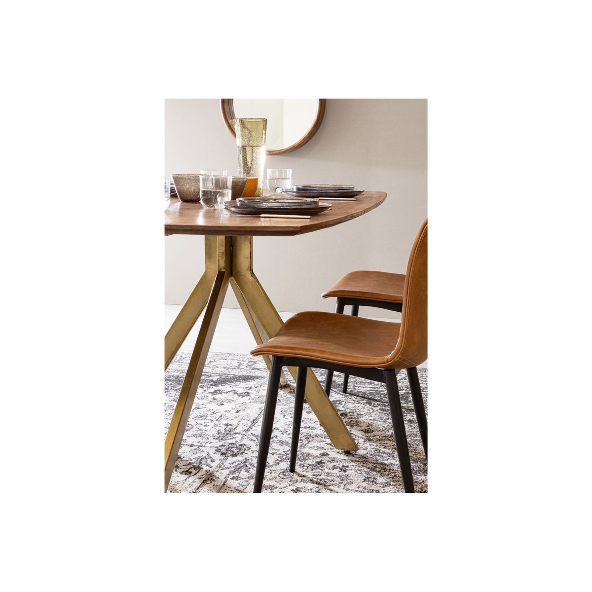 Table de salle à manger en manguier et pied laqué laiton L150 - RINGO bois foncé, HELLIN, DEPUIS 1862