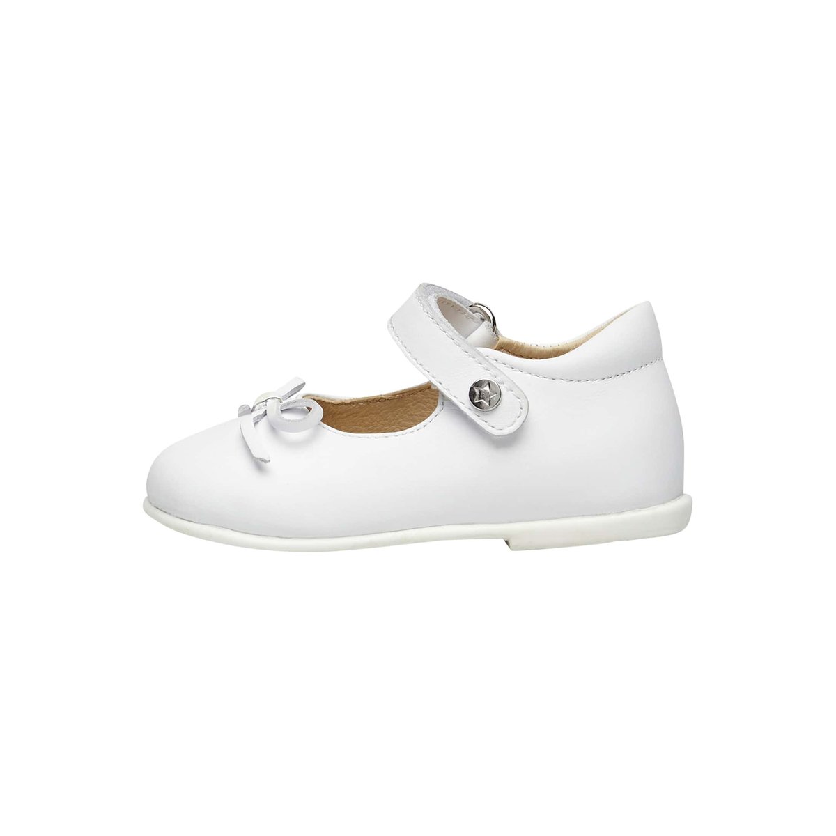 Ballerines En Cuir De Veau Avec Nœud Ballet blanc beige, NATURINO