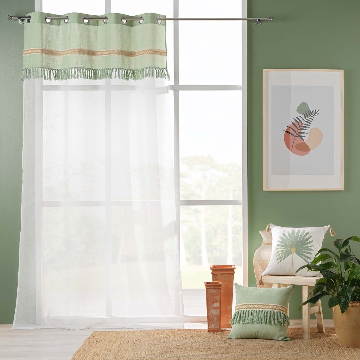 Voilage à franges vert, DOUCEUR D'INTÉRIEUR