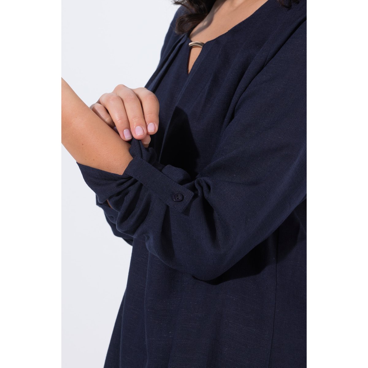 Blouse en lin mélangé, barrette fantaisie marine, ULLA POPKEN
