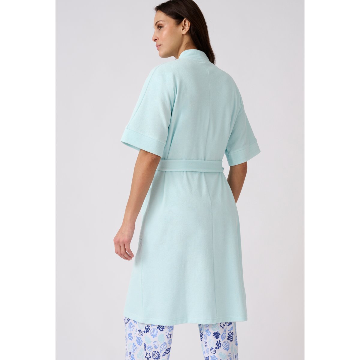 Robe de chambre forme kimono, maille bouclette bleu clair, DAMART