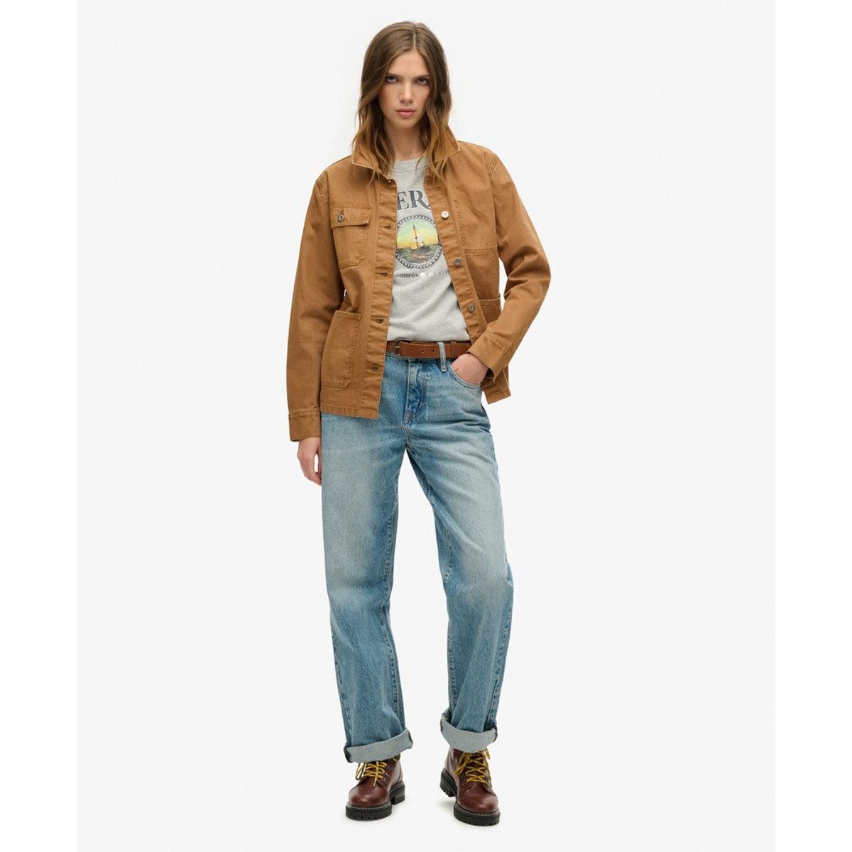 T-shirt décontracté Travel Souvenir pierre ponce beige chiné, SUPERDRY