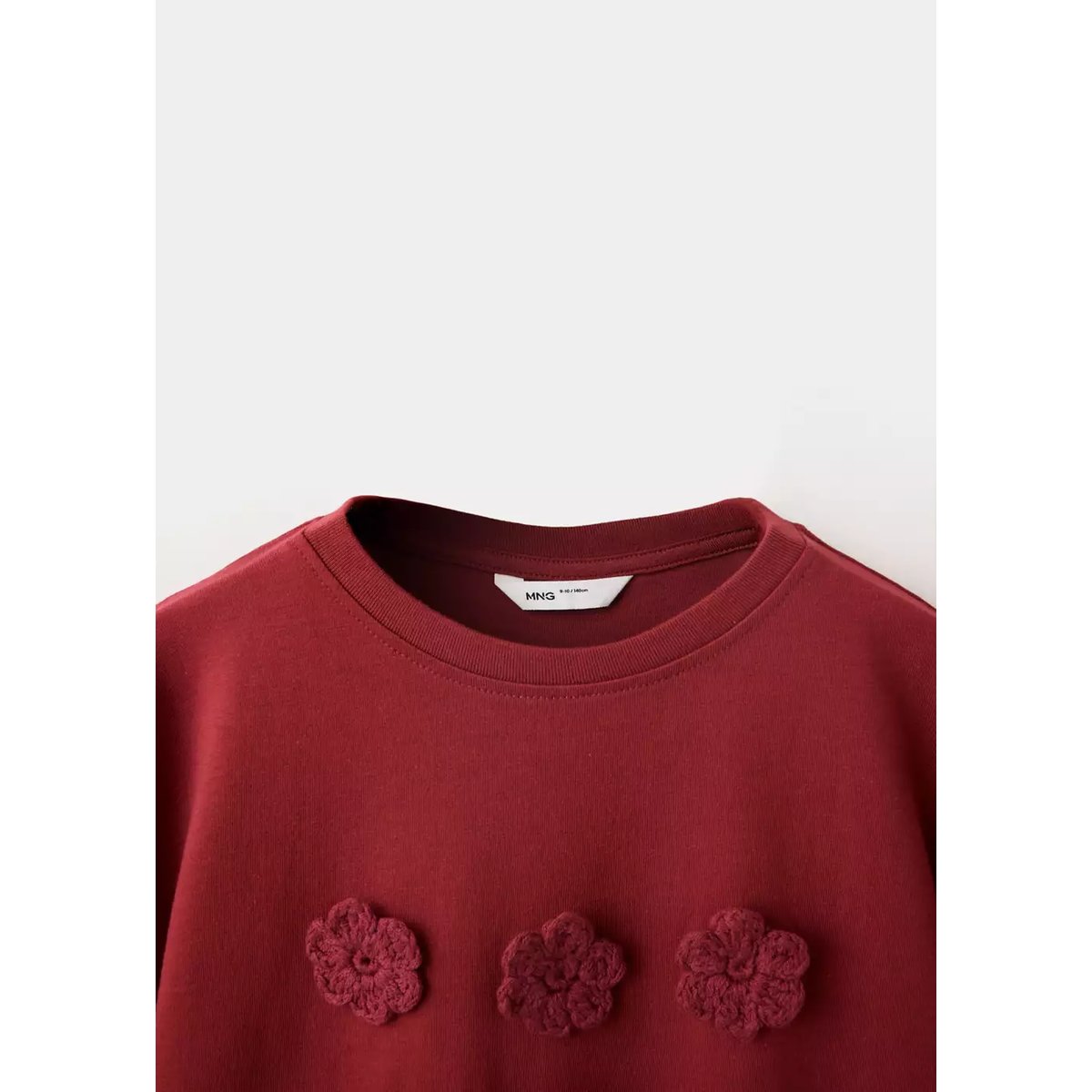 T-shirt coton fleurs en crochet rouge, MANGO KIDS