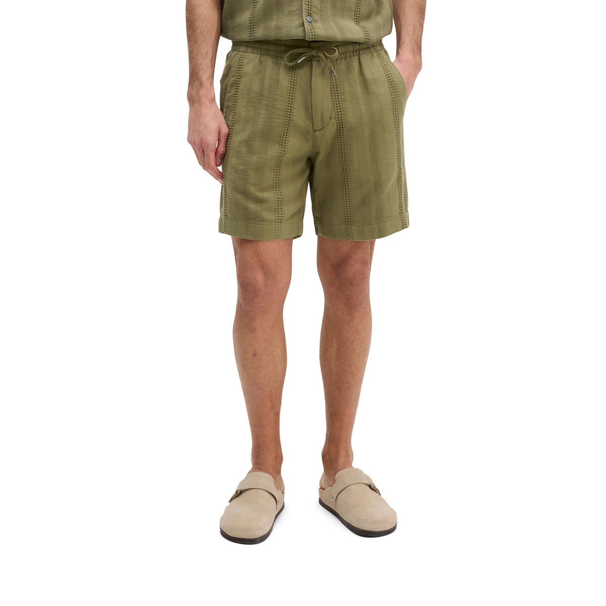 Short modèle Arik Jogger avec mélange de structures jacquard vert foncé, MARC O'POLO