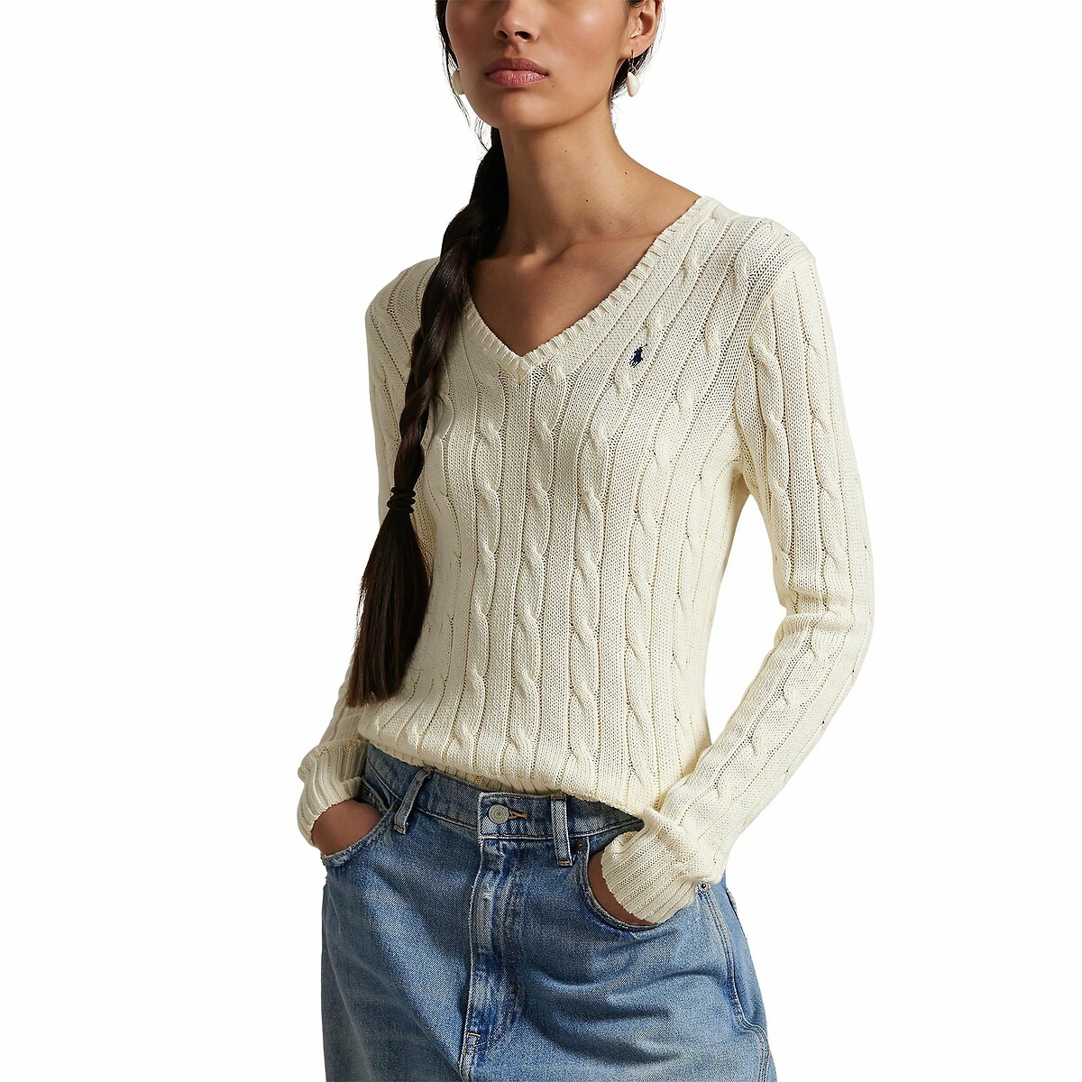 Camisola de manga comprida com decote em V, KIMBERLY creme, POLO RALPH LAUREN