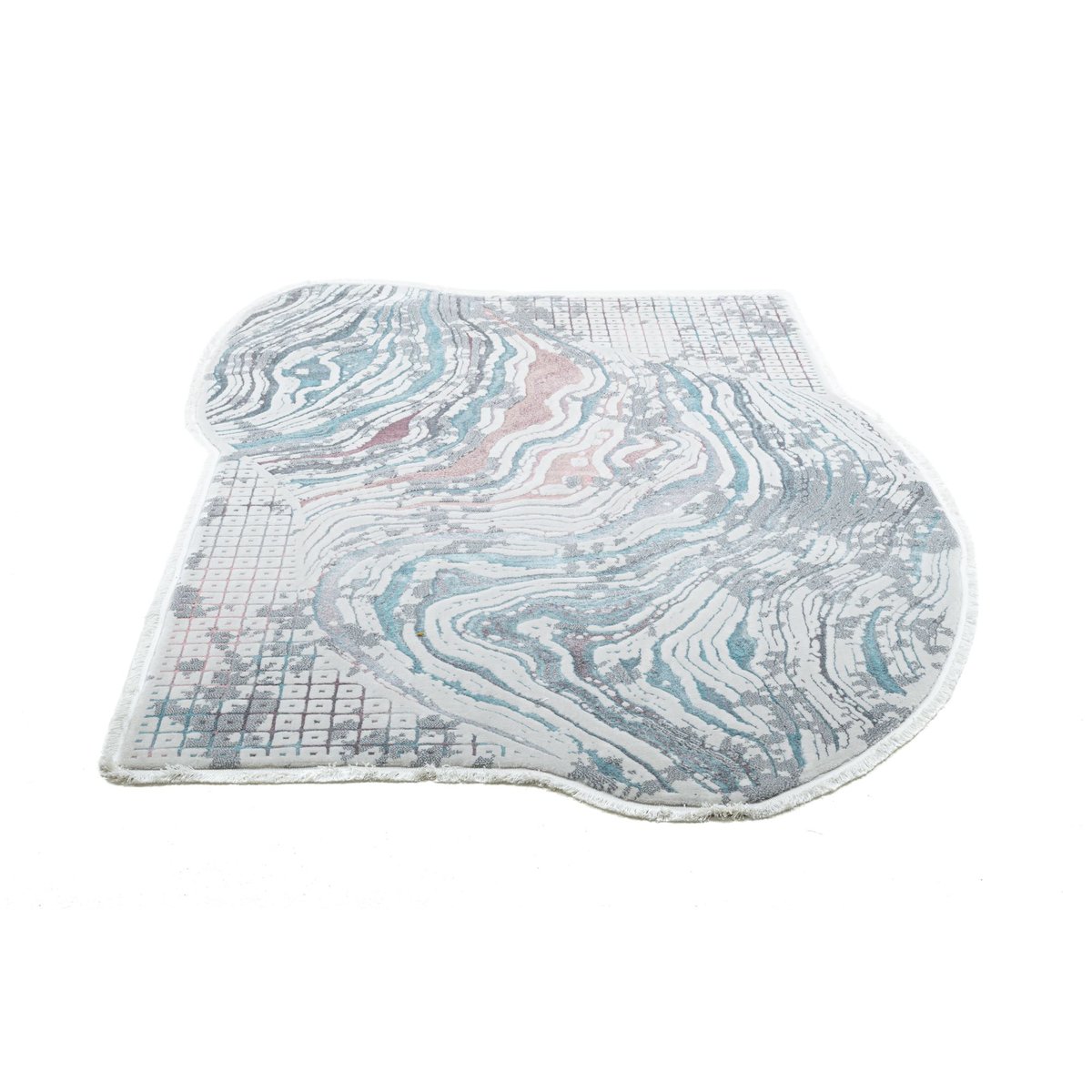 Tapis tissé à la machine en polyester bleu, THEKO