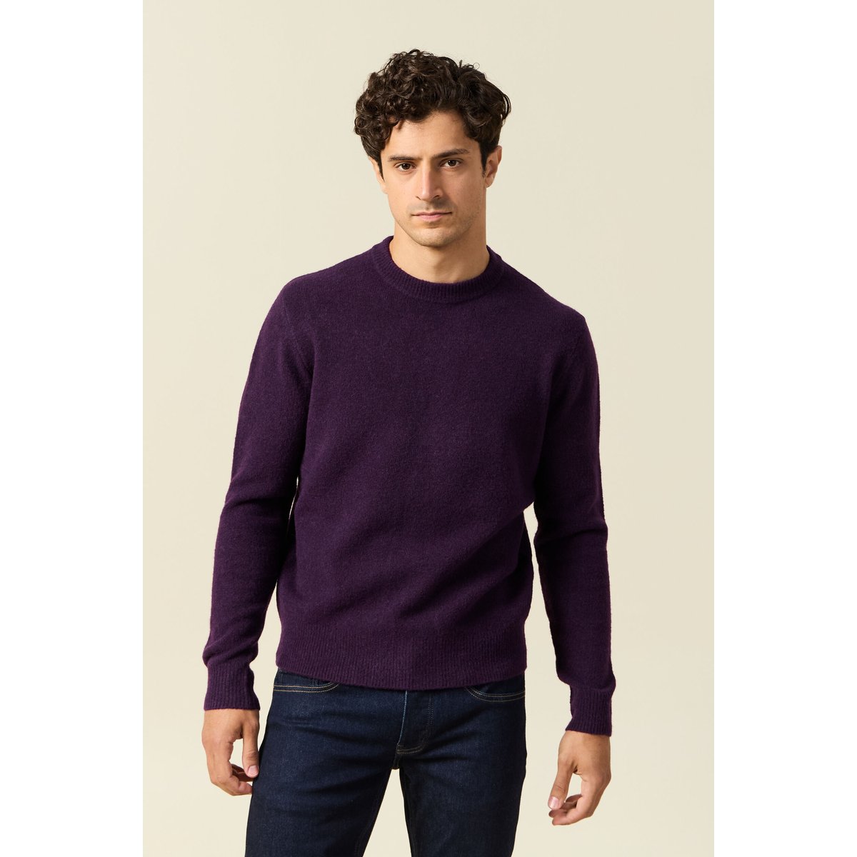 Pull manches longues col rond violet foncé, BONOBO