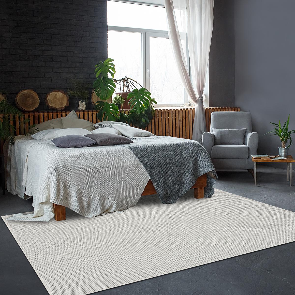Tapis extérieur tissé kilim rectangle SQUAREXT crème, UN AMOUR DE TAPIS