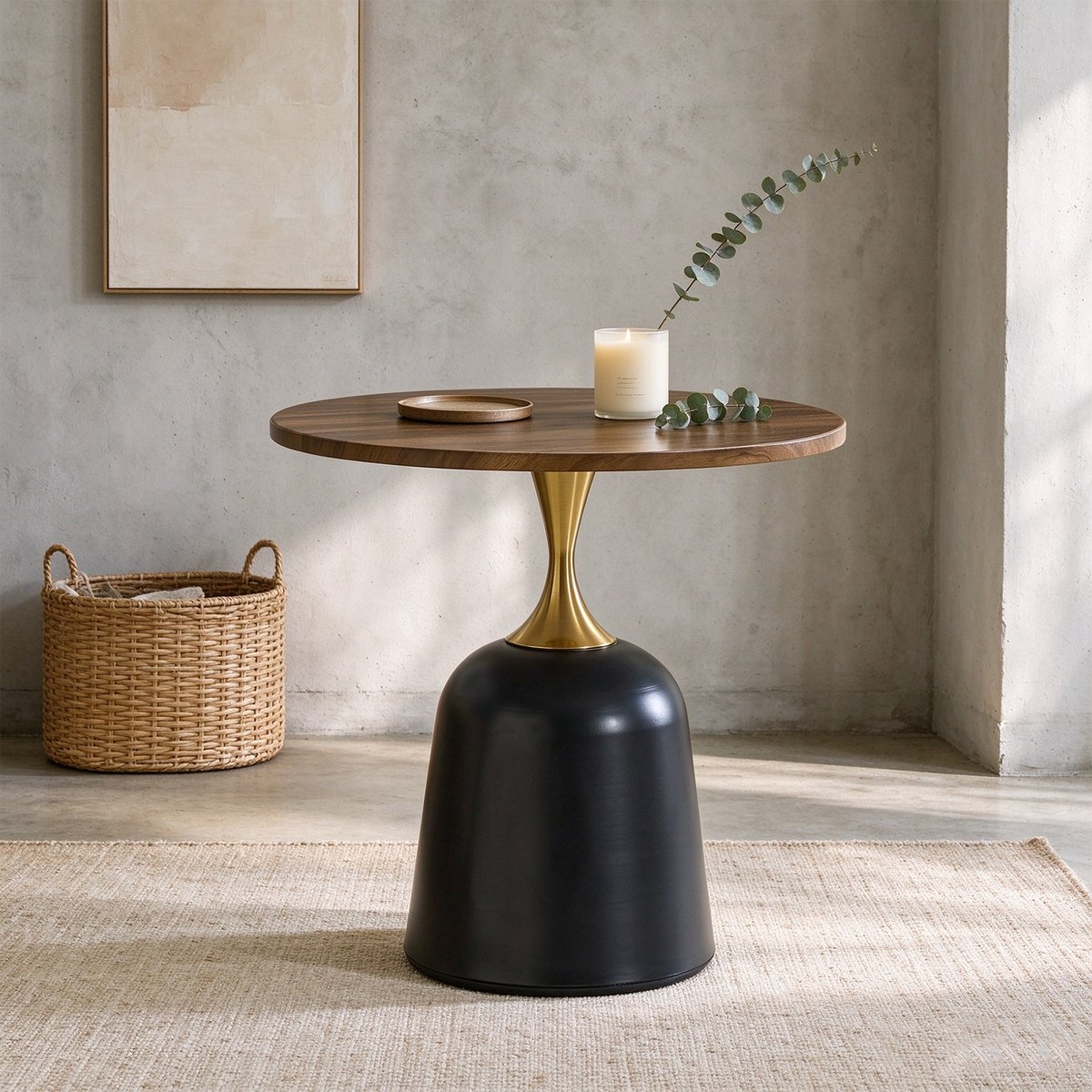 Table basse table dappoint ronde design épuré, CUPA imitation noyer, MEUBLES COSY