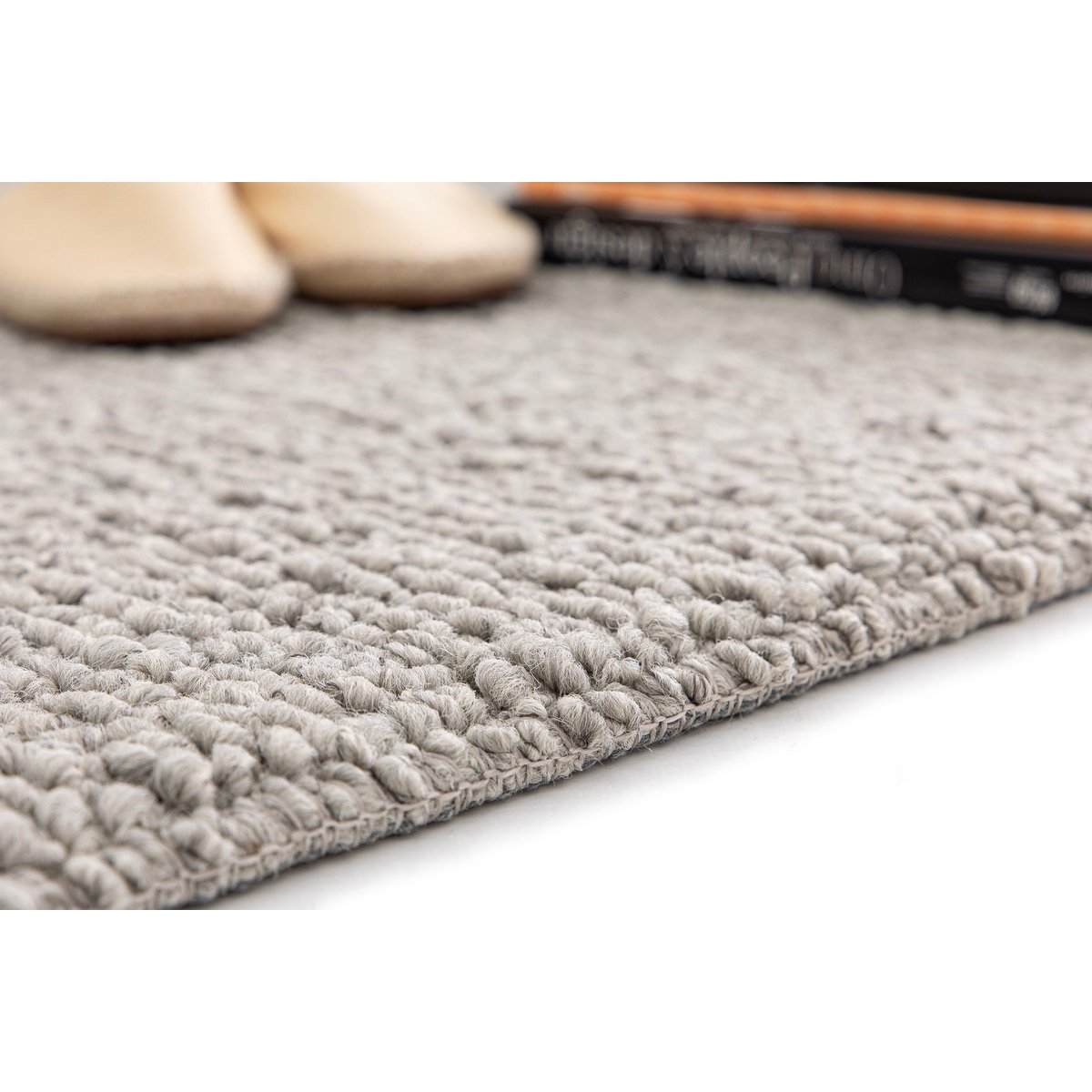 Tapis uni bouclé SOUFFLOT gris minéral, AFK LIVING